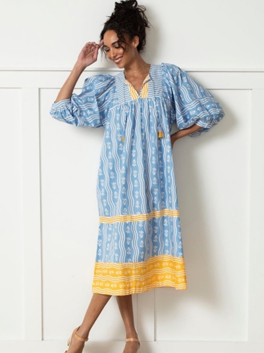 Printfresh x The House That Lars Built Women’s Boho Dress Small S Blue Yellow
